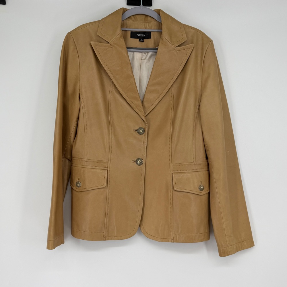 Siena Genuine Leather Blazer Jacket Two Button Tan Camel Size L